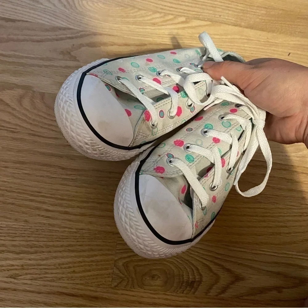 Converse Polka Dot Sneakers Sz 4 Pink Teal Gray Kids Girls